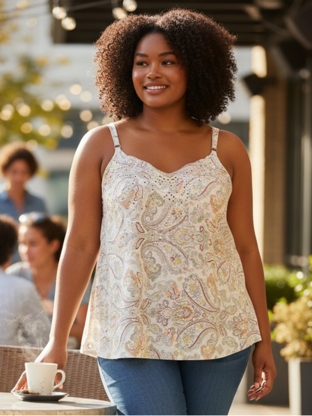 Torrid Paisley Lace-Trim Camisole Top - Cream and pastels - Torrid Size 0